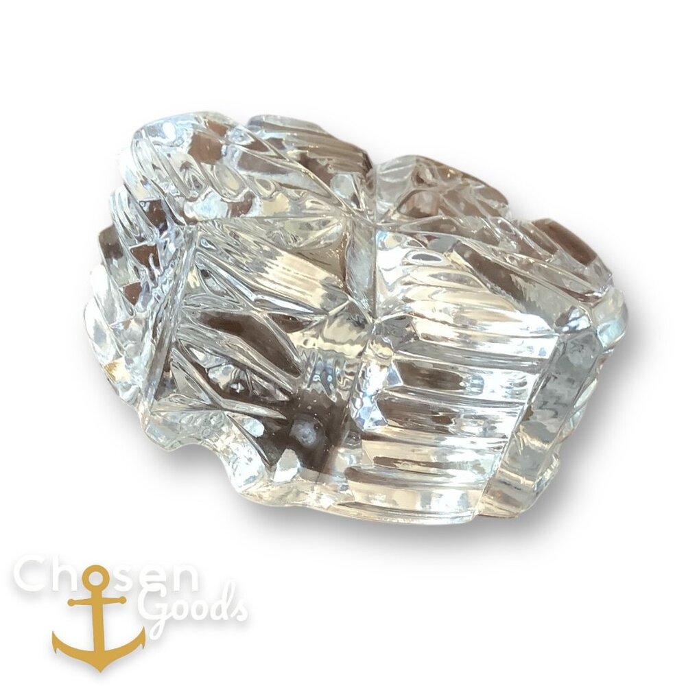 MCM Heavy Vintage Crystal Glass Ashtray Bottle Coaster 3” Diameter Cut Art Glass